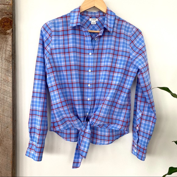 J. Crew Tops - J. Crew 💯 cotton plaid tie front shirt